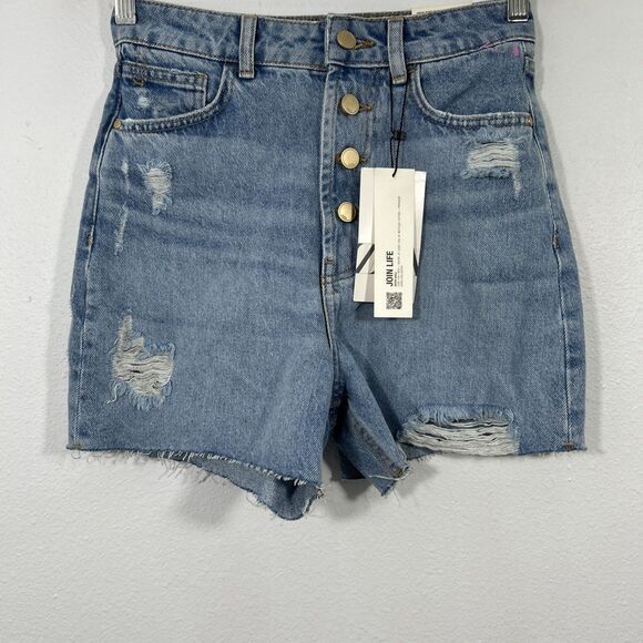 Zara Jean Shorts Womens 2 Blue High Rise Distressed Button Fly American Girlcore - Picture 1 of 7